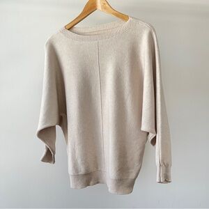 Makarty Beige Women's Crew Neck Dolman Sleeves Sweater cotton & Cashmere Blend